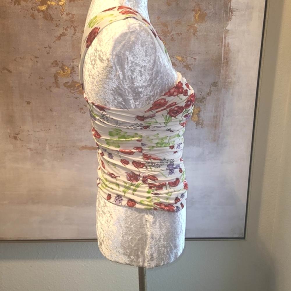 Vintage Versace White and Red Floral Ruched Fitted Tank Top - Picture 5 of 9